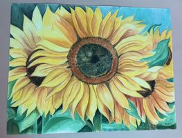 Sonnenblumen Pastellbild, Handgemalt, Einzigartig