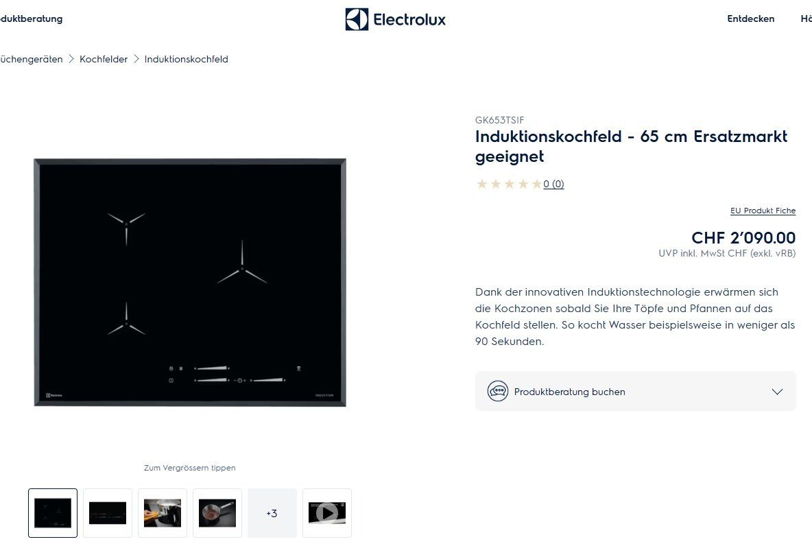 Electrolux Cucine: Induktionskochfeld Electrolux GK-653TSIF – Usato da Ennetbaden venduto da Data_100 2