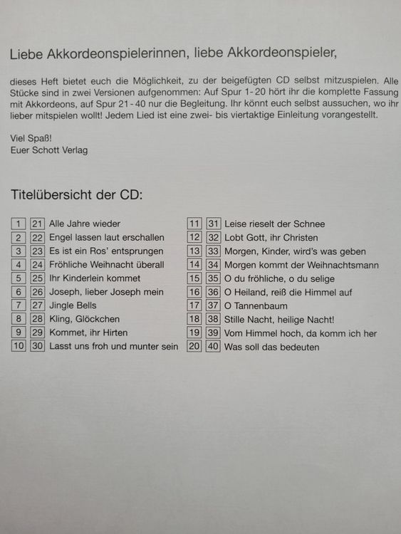 Die schönsten Weihnachtslieder für Akkordeon (Noten und CD) Kaufen