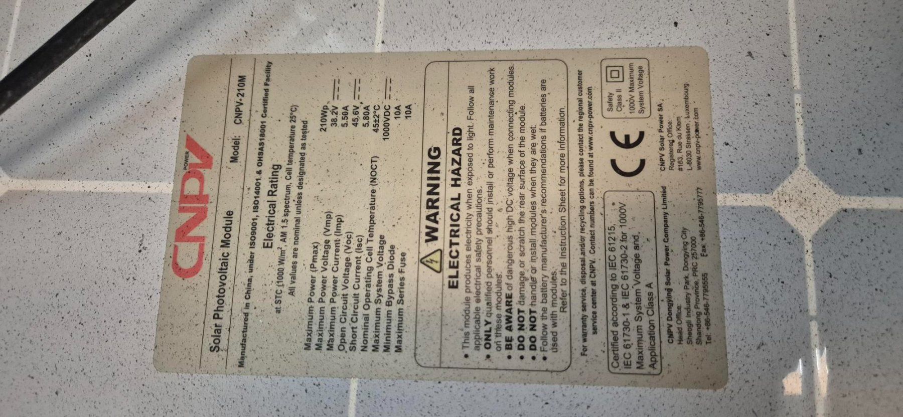 Dispositivi a energia solare: Solarmodul CNPV 210W Occasion – Usato da Ohmstal venduto da dontknow91