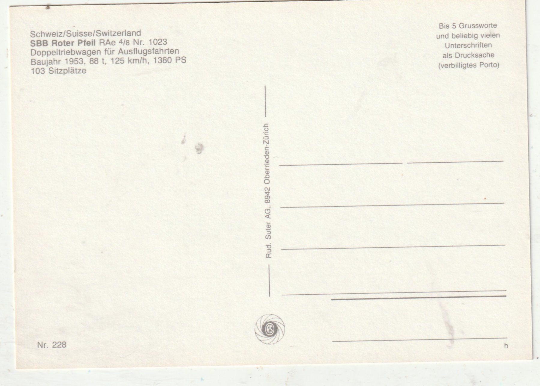 Cartoline postali: SBB Roter Pfeil gebaut 1953 – Usato da Lumbrein venduto da made02 1
