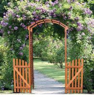 + Holz Rosenbogen mit Tür Tor Pergola Torbogen Rankhilfe Spa