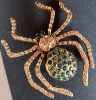 Vintage Brosche Spinne mit Strasssteinen, Goldfarben