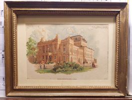 alte Postkarte mit Zürcher Opernhaus in altem Holzrähmli