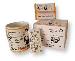 "ohne Mama ist alles doof" Tasse XXL und, und (3 Teile)