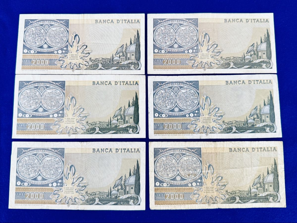 2000 Lire 1974 Italien Banknoten Galileo Galilei 6xStk (Gebraucht) in ...