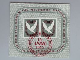 1945, Jubiläumsblock 100 Jahre Basler Taube, W23, ET Stempel