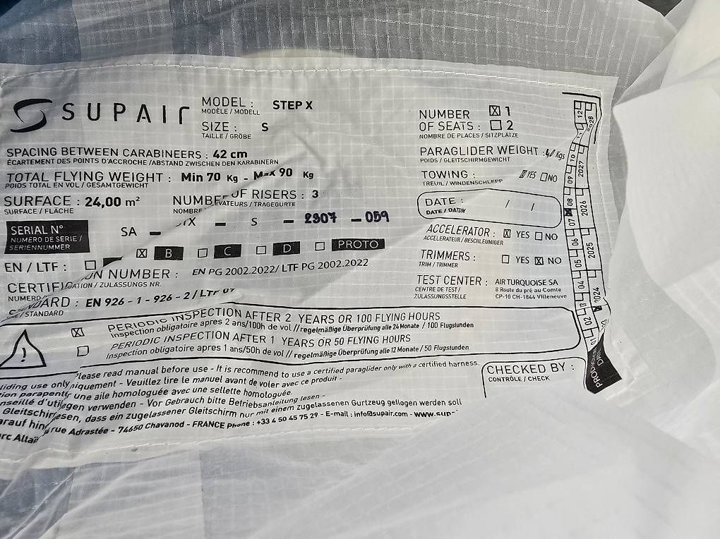Vol libre: Supair Step X Grösse S – D'occasion à Matzendorf par Flugschule-Jura 2