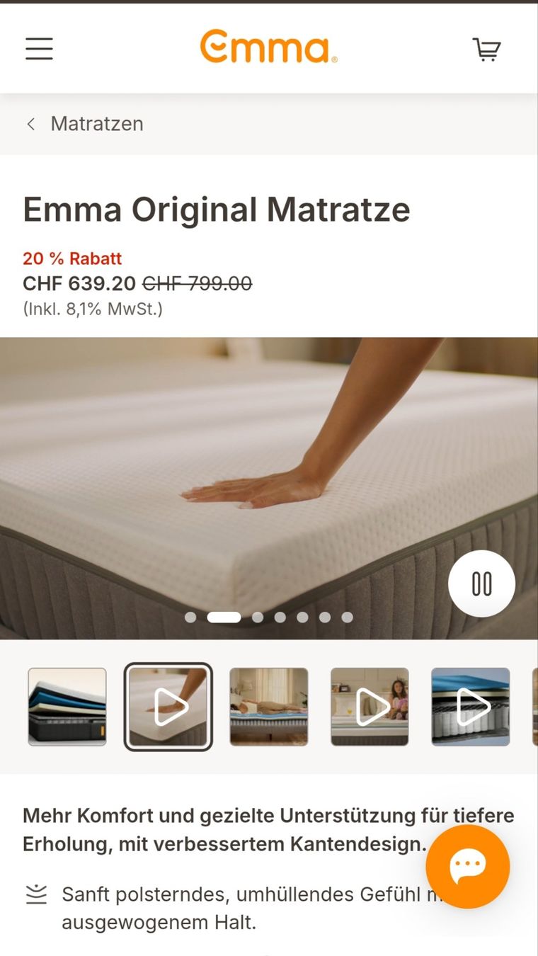 Emma Matratzen: Emma Original Matratze 160x200cm – Gebraucht aus Winterthur von sevamima