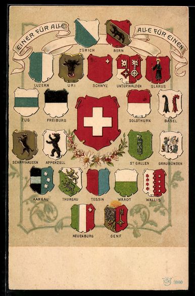 Cartoline postali: AK Schweiz, Wappen der Kantone – Usato da Berlin venduto da bartko-reher