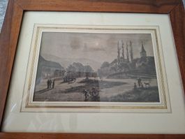 Antike Lithographie "E. Bossert Basel", gerahmt, Rarität!