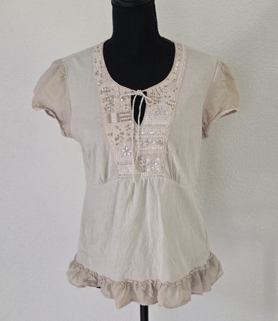 Next Shirt Gr. 42, Top mit Rüschen und Pailletten