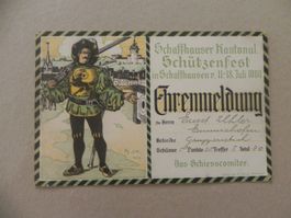 Ehrenmeldung Kant. Schützenfest Schaffhausen 1909 Medaille