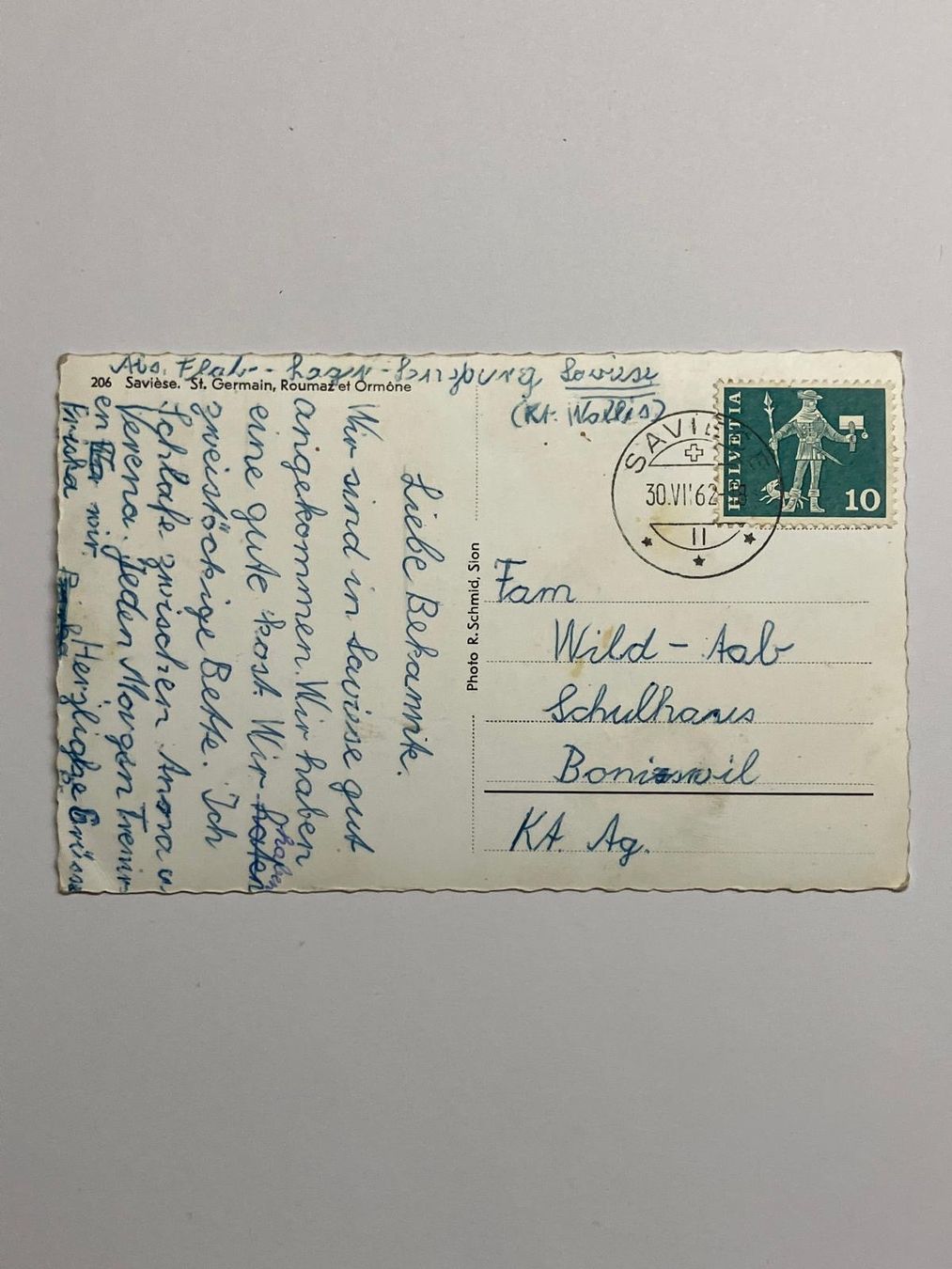 Cartoline postali: AK Savièse, St. Germain, Roumaz, 1962 – Usato da Regensdorf venduto da 7ws8 1
