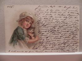 AK alte Postkarte kleines Mädchen mit Katze (Jahr 1902)