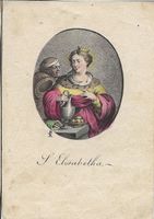 Orig. Kupferstich um 1780, altkoloriert, Hl. Elisabeth