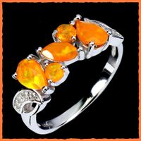 ♛ Orange Feueropal 925 Silberring
