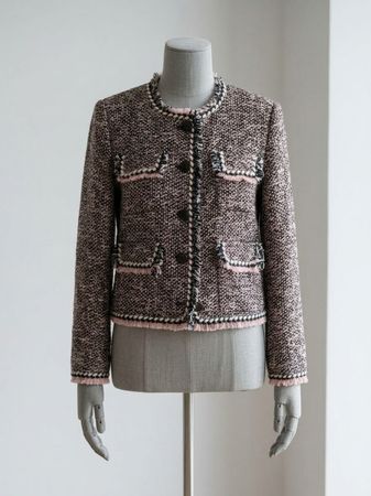 MNG Tweed Jacket Black Pink Size M Pre-owned Condition