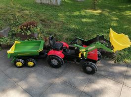 Kinder Traktor Trettraktor inkl. Anhänger, Frontlader 