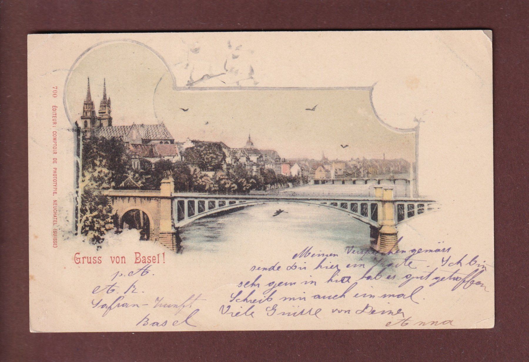 Cartoline postali: Gruss von BASEL - 1899 CPN // Eckbug // – Usato da Pully venduto da nicecards