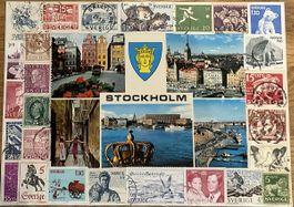 Alte Ansichtskarte / Briefmarken Collage Stockholm Top!