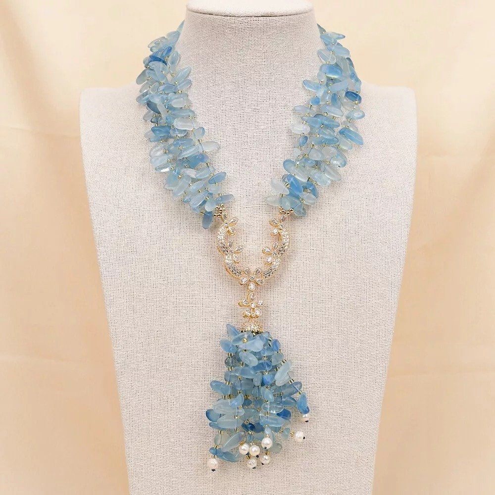 Catenine: Statement A+ Aquamarin Edelsteinkette Collier Aigue-Marine – Nuovo (secondo la descrizione) da Prilly venduto da ilyria73