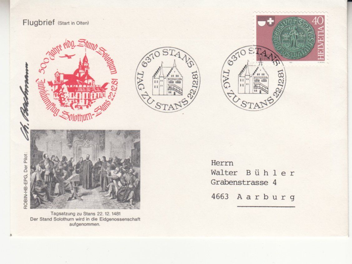 Tutti i francobolli: SLH SF 81.19 Solothurn-Stans – Usato da Bürglen TG venduto da StampGraf