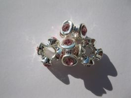2 Grosslochperlen, Beads versilbert mit rosa Strass