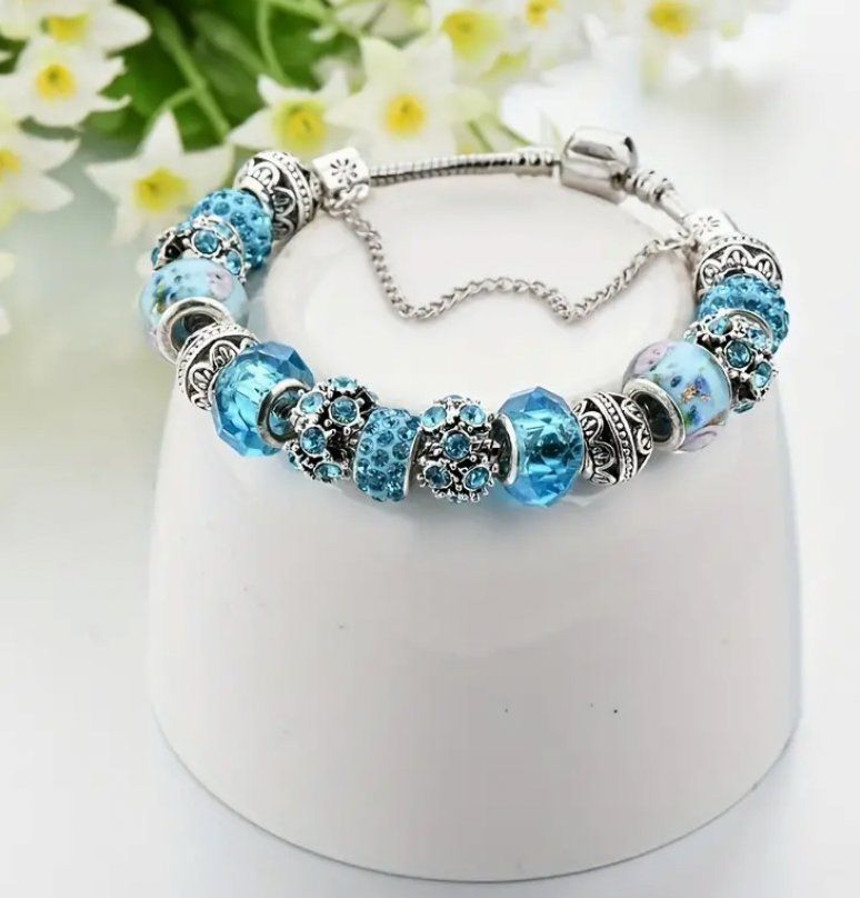Bracciali & Braccialetti: Blue Rhinestone Beads Bracelet 18 sm – Nuovo e nell'imballaggio originale da Genève venduto da AWWA 1
