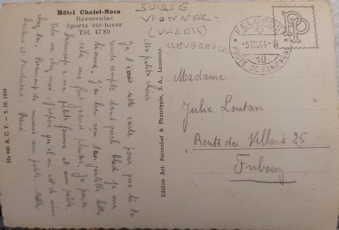 Ansichtskarten: REVEREULAZ -  Vue générale - 1944 – Gebraucht aus Delémont von Domdom1 1