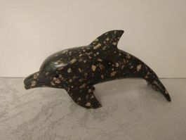GLÜCKSBRINGER DELPHIN ECHTER EDELSTEIN EPIDOT GRAU ROSA 16cm