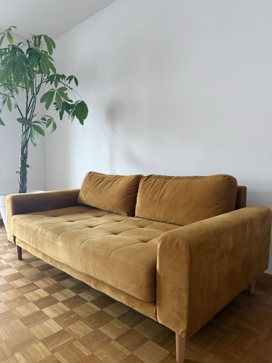 Divani: Zweisitzer, Sofa in Senfgelb mit Eichenholzfüssen – Usato da Zürich venduto da matthea.sophie