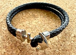 Armband Leder Schwarz Anker Verschluss verchromt,Umfang 21cm
