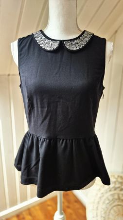 H&M  🖤 vintage style peter pan peplum top schwarz 38