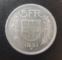 5 Franken 1931 Silber mit 13* über dem Kopf vorz. 