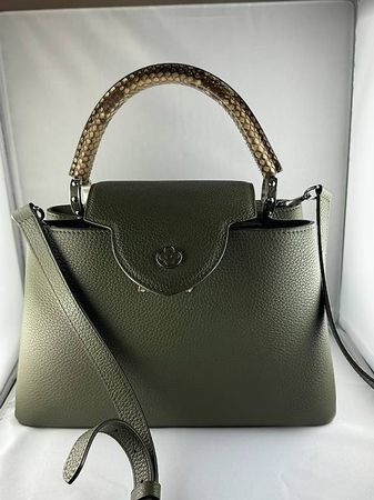LOUIS VUITTON Sac Capucine BB en cuir vert poignée python