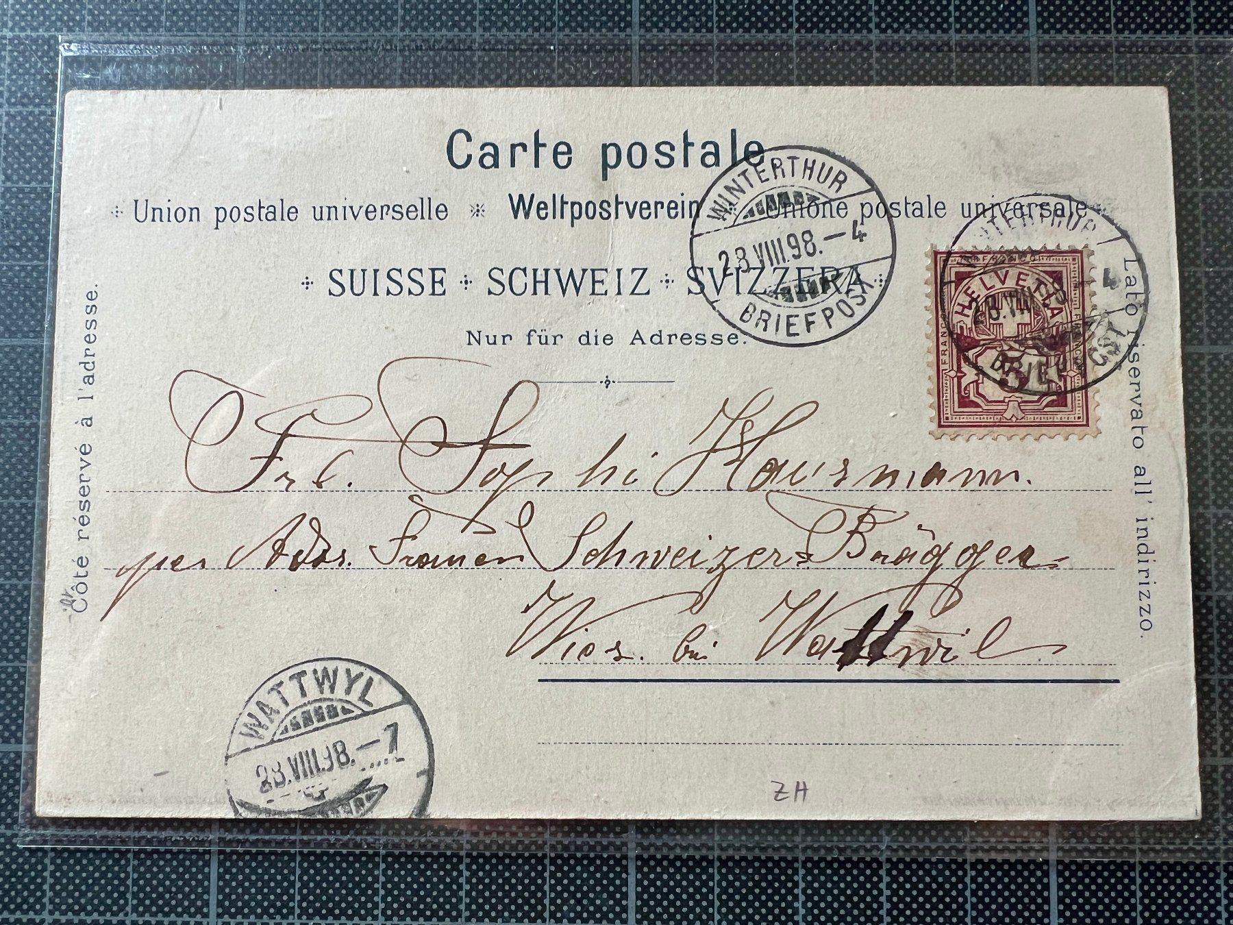 Cartoline postali: Gruss aus Winterthur - 3-Bild Litho, 1898 – Usato da Stäfa venduto da Hannahsita14 1