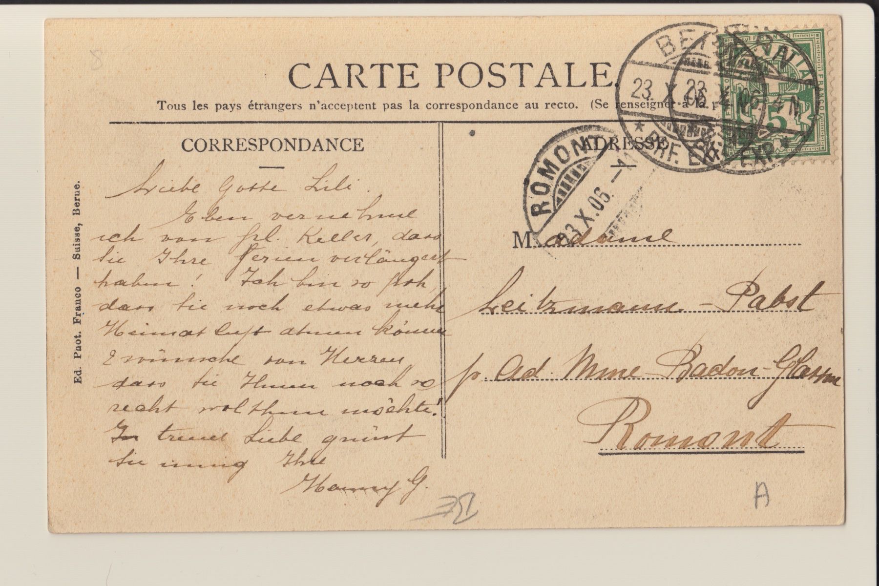 Cartoline postali: AK Bern Bundesgasse belebt - 23.10.1906 – Usato da Kirchberg BE venduto da Mgh 1