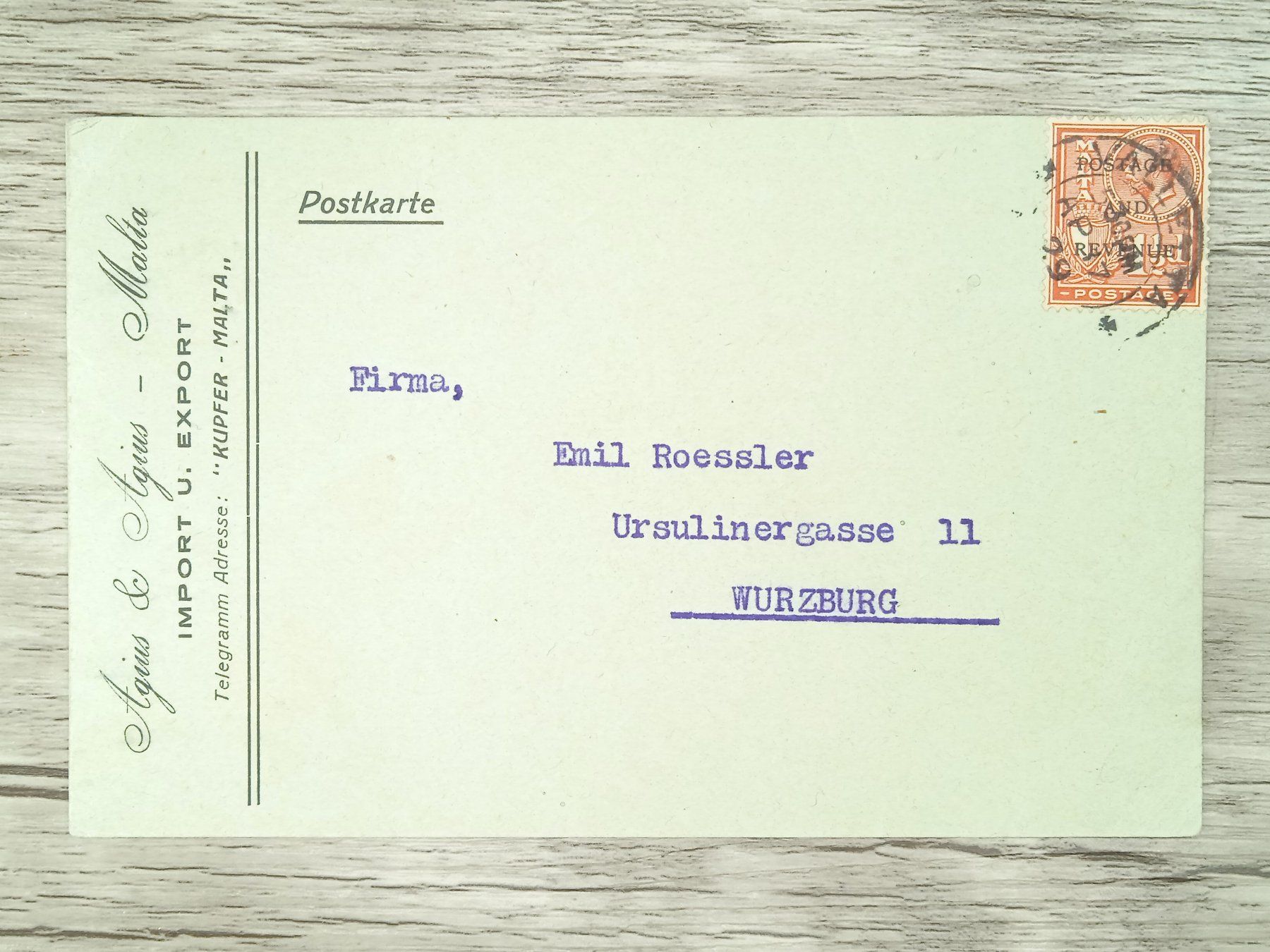 Alle Briefmarken: TR76 Carte Postale + Timbre Malte 1929 – Gebraucht aus Cousset von Patrick_Collections