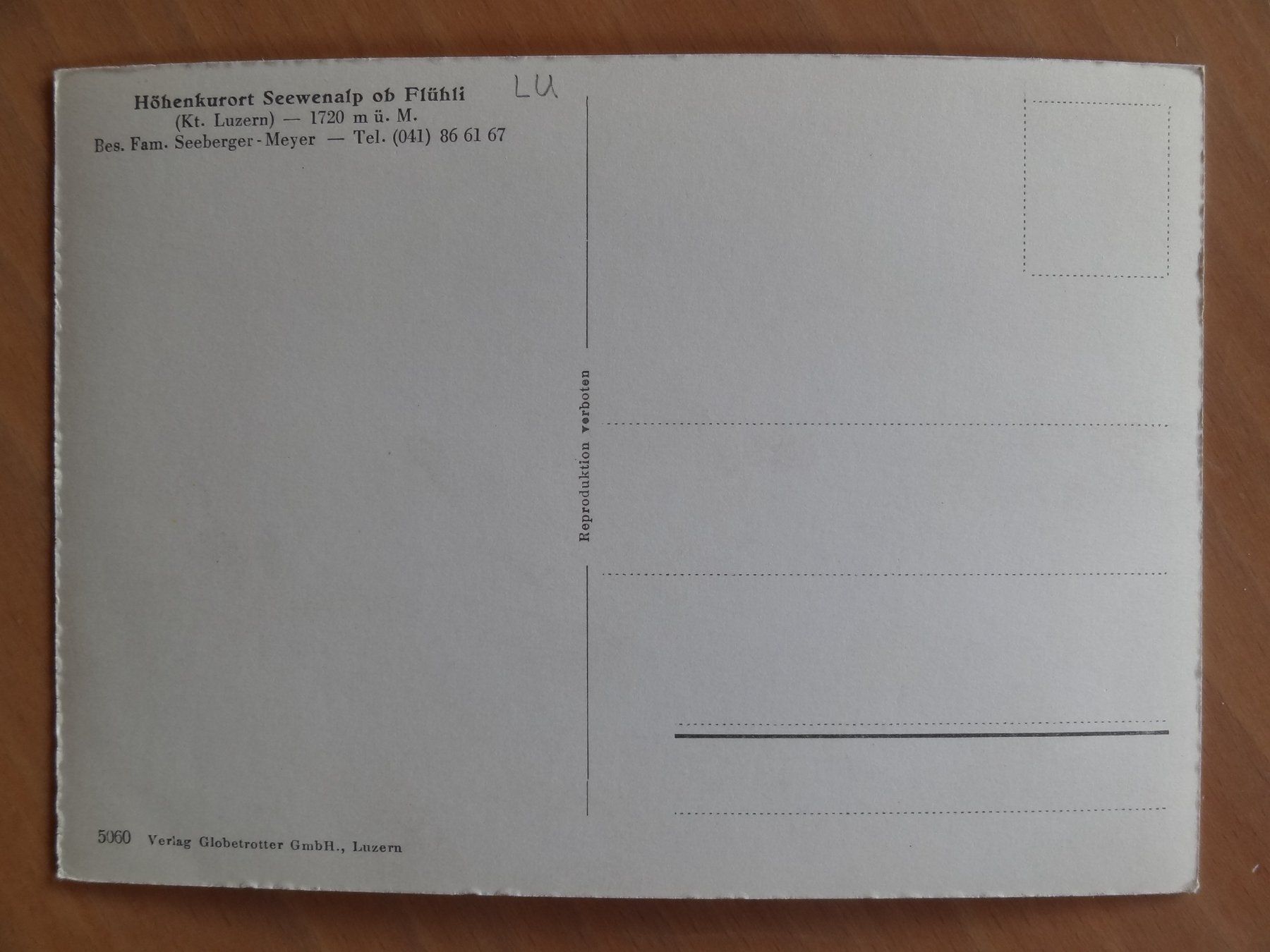 Cartoline postali: Seewenalp ob Flüehli - LU - Suisse – Usato da St Léonard venduto da Riglin 1