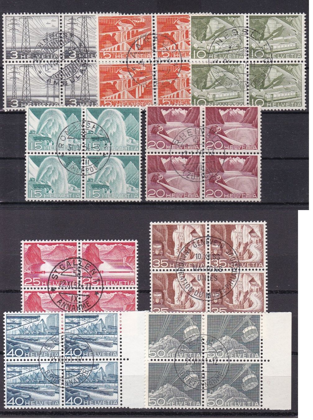 Alle Briefmarken: 10 Stk. CH Briefmarken-Steckkarten, Viererblocks etc. – Gebraucht aus Münchwilen AG von Nesar 2