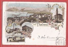 Thalwil mit Bahnhof Fabriken - Litho 1898 - Eckverletzung