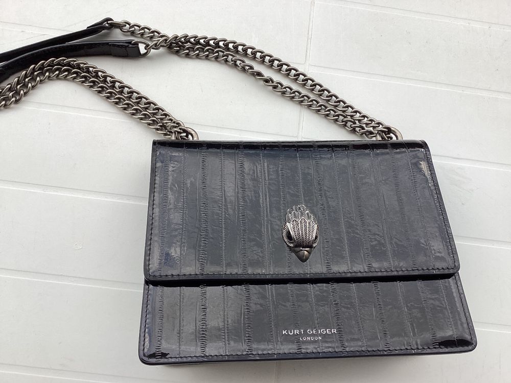 Sac Bandoulière Kurt Geiger Noir Métallisé - Reflets Rose/mauve - 27x22x11 Cm - NEUF