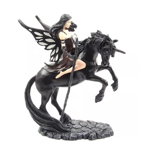 Figuren: Kriegerfee mit Kristallstab auf Einhorn reitend - rot – Neu und originalverpackt aus Menzingen von fairy123