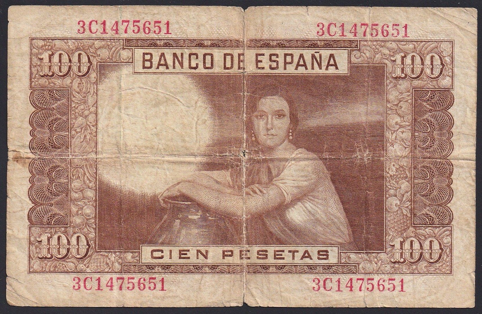 Banknoten: Spanien 100 Pesetas 1953 – Gebraucht aus Brugg AG von banknoten_muesli 1