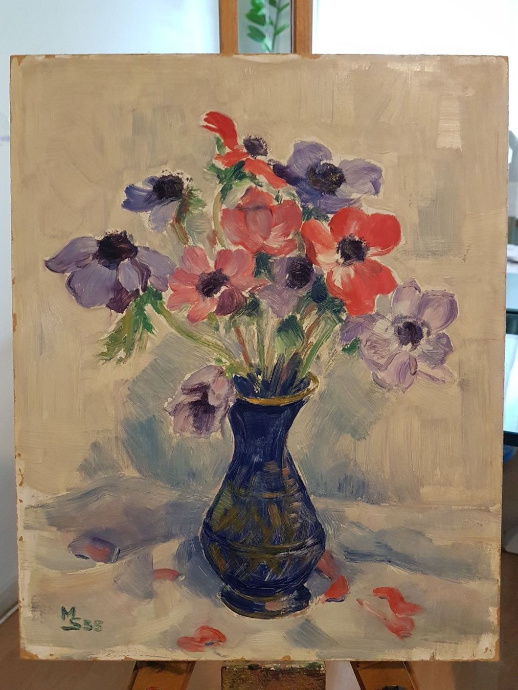 Dipinti: Ölbild 1955 "Anemonen" – Monogrammiert MS – Usato da Glattbrugg venduto da casabelavista 1