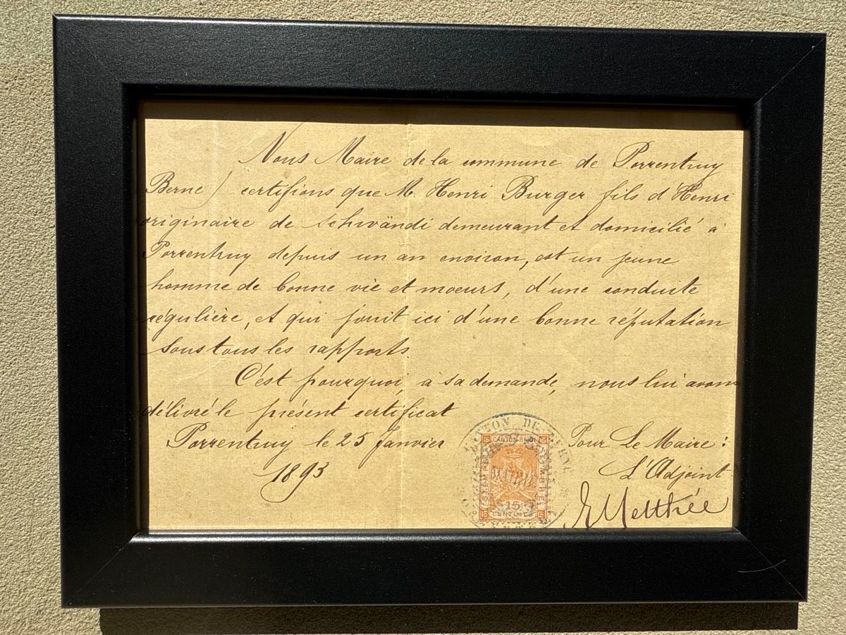 Documenti: Lettre de recommandation concernant Henri Burger 1893 – Usato da Schmitten FR venduto da Hohezelg 3