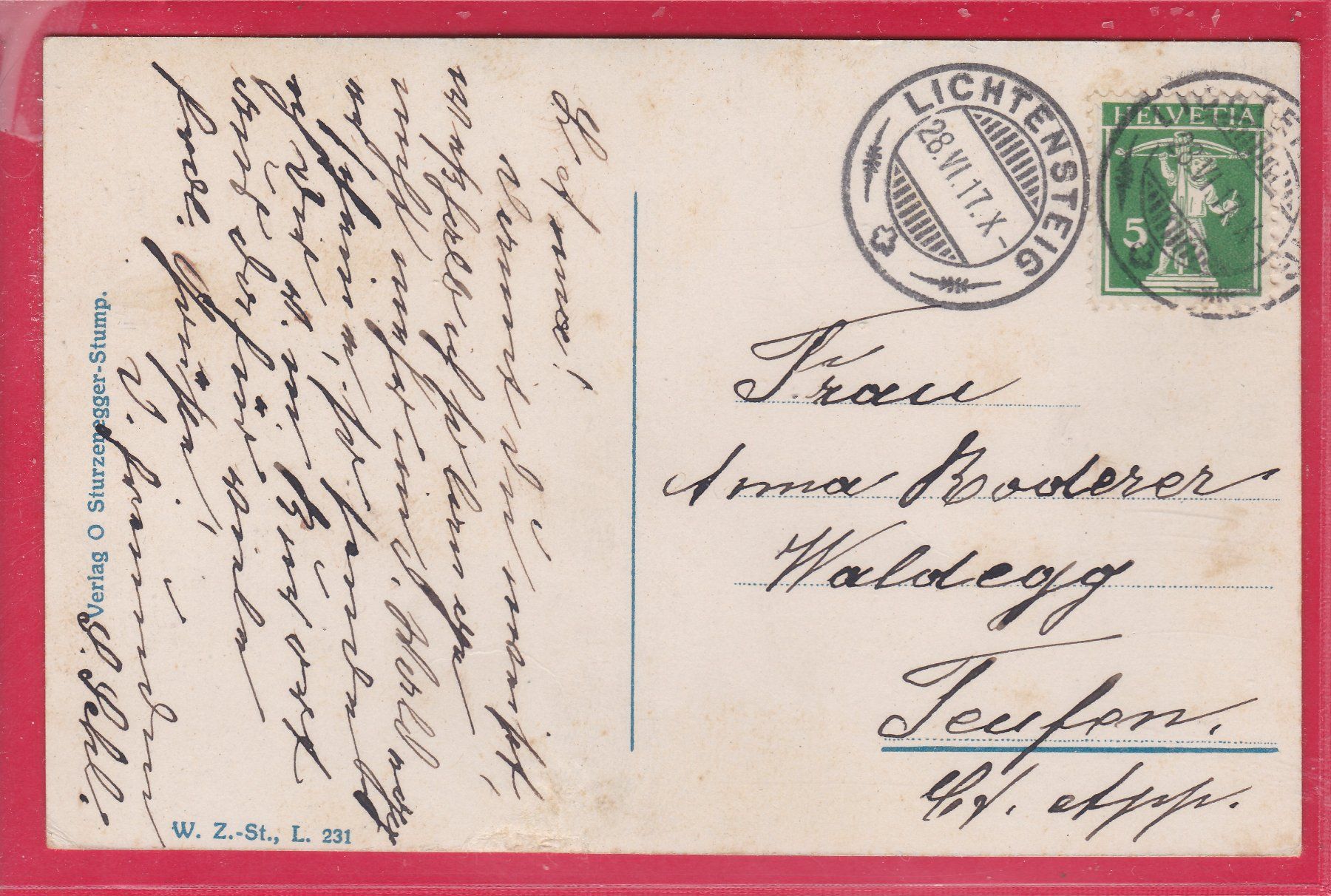 Cartoline postali: WATTWIL, IBERG, 28.6.1917 – Usato da Oberrieden venduto da Gebirgsstelze 1