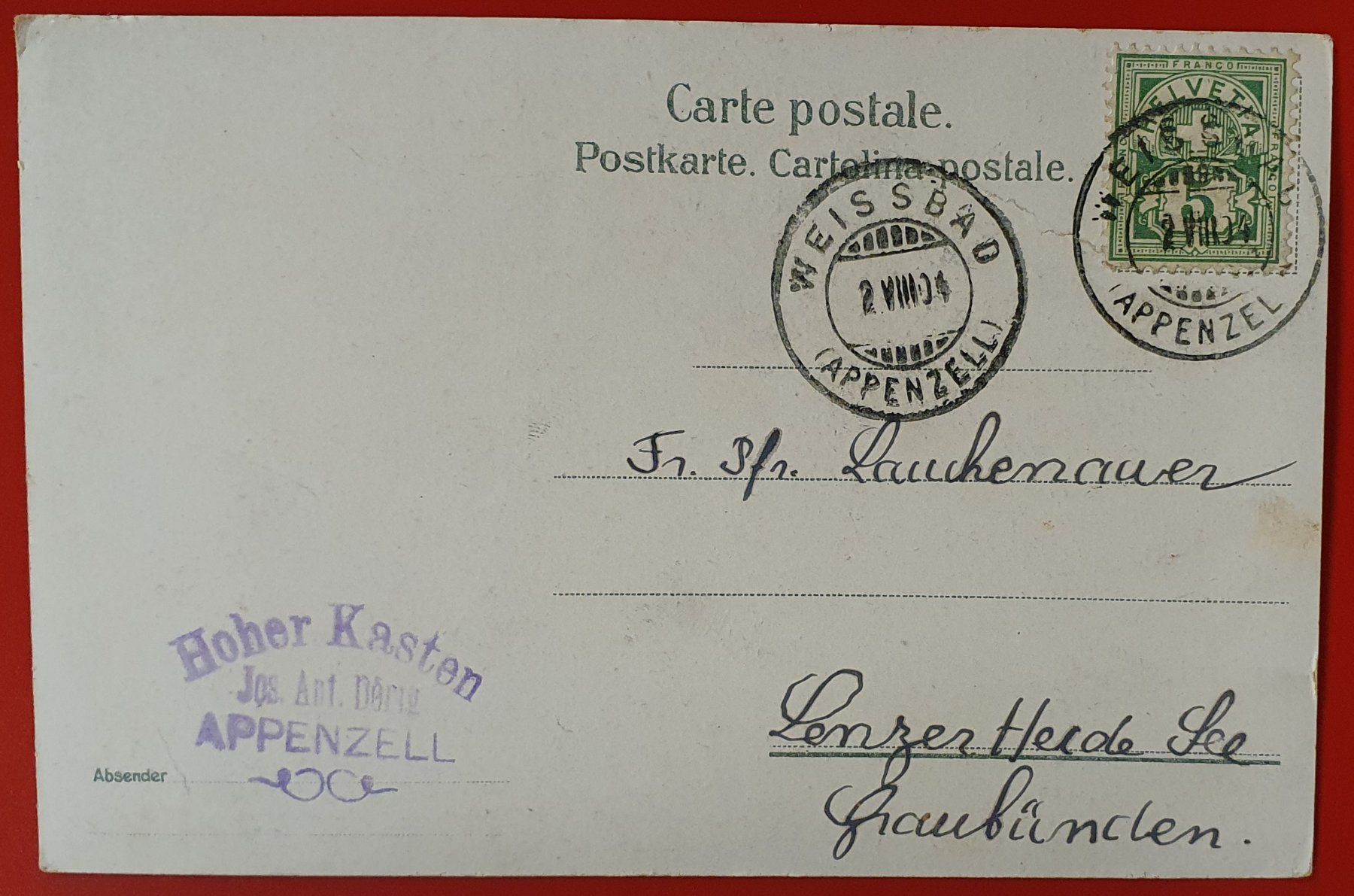 Cartoline postali: Gruss vom Hohen Kasten 1904 – Usato da Kreuzlingen venduto da Rschweiz1 1