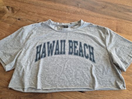 Shein Crop Top "Hawaii Beach", Grau, Gr. S 